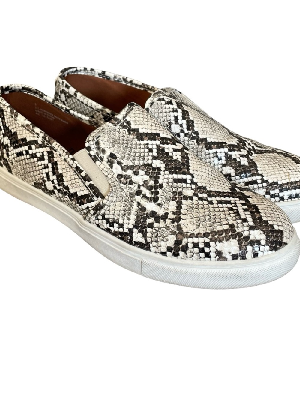 Express White and Black Snake-Print Slip-On Sneakers